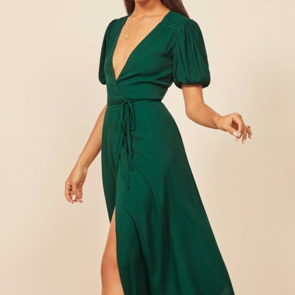 Reformation Augustina Emerald Wrap Dress - Size S
